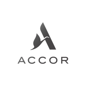Accor logo featuring a stylized letter A with a bird silhouette integrated into the design, above the word ACCOR in uppercase letters on a white background.