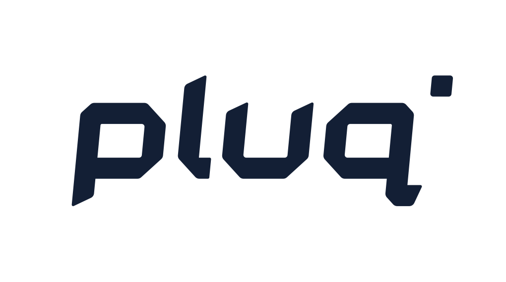 The image shows the word plug in bold, stylized lowercase letters with a small square dot above the letter j on a white background.