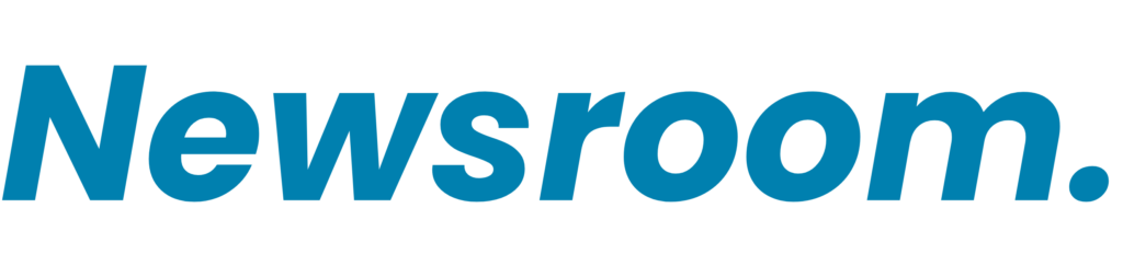 The word Newsroom. in large, bold, blue text on a white background.